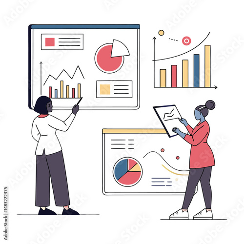 All images emphasize the use of charts, graphs, and other visual tools to interpret and present data.