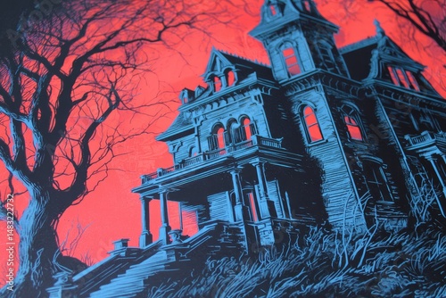 Wallpaper Mural Silk screen poster style advertising a phantom ball at a haunted manor Torontodigital.ca