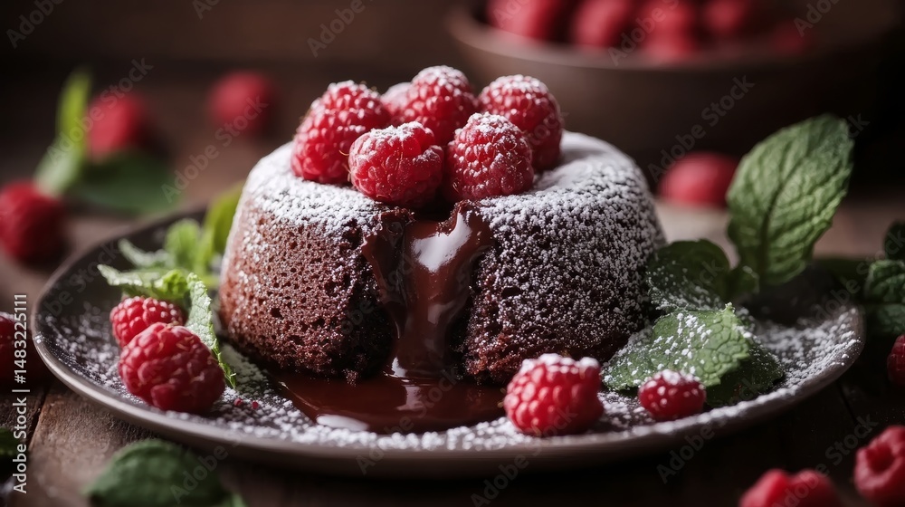 Molten Chocolate Lava Cake with Fresh Raspberries and Mint Molten Chocolate Lava Cake with Fresh Raspberries and Mint