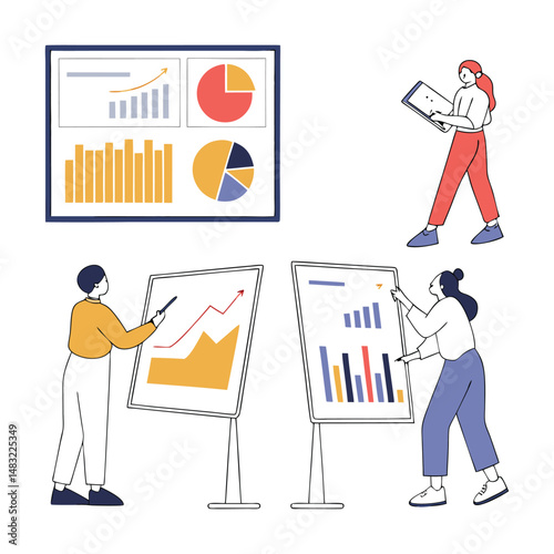 All images emphasize the use of charts, graphs, and other visual tools to interpret and present data.