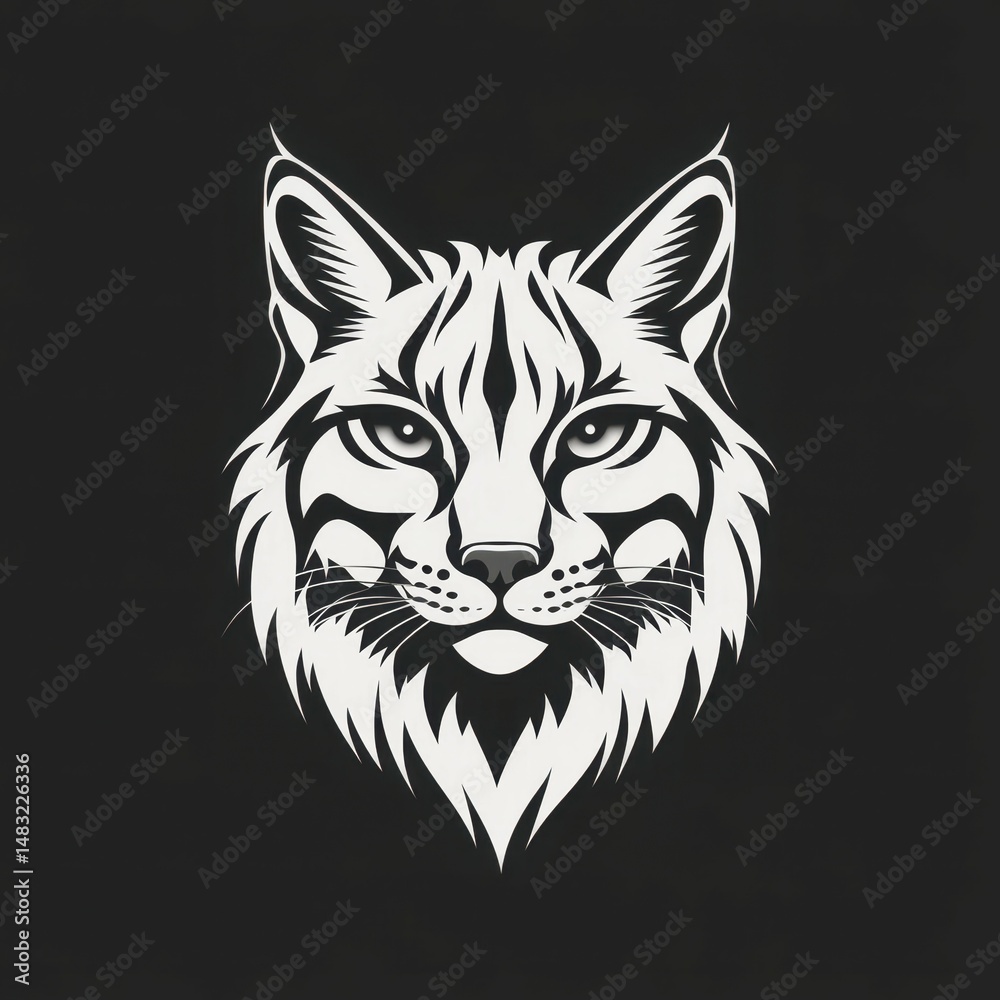 Obraz premium Graphic illustration of a tiger head featuring intricate line details and a bold black background in a modern design style