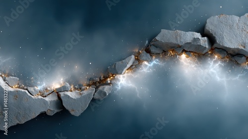 Cracking earthquake impact urban landscape digital art dramatic environment aerial view nature's fury