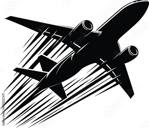 Flying plane vector silhouette illustration isolated on a white background