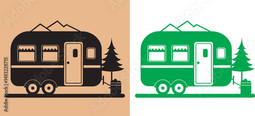 Set of Camping trailers silhouette on a white background
