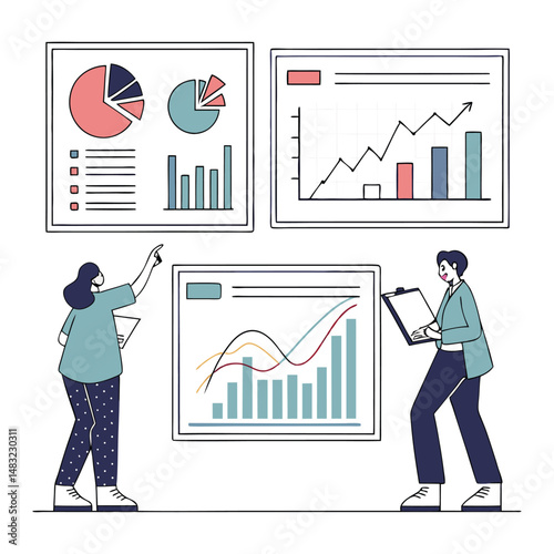 All images emphasize the use of charts, graphs, and other visual tools to interpret and present data.