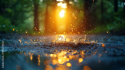 Early raindrops falling on soil, then washing the soil away in a miniature landslide 