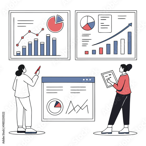 All images emphasize the use of charts, graphs, and other visual tools to interpret and present data.