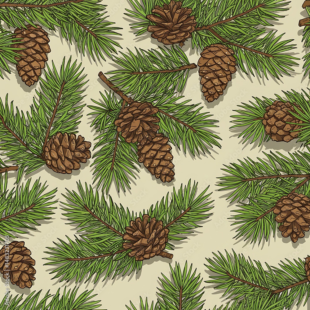 Fototapeta premium Seamless Pattern: Pine Cones and Branches