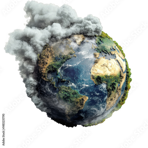 Fototapeta Naklejka Na Ścianę i Meble -  Earth globe with pollution smoke covering part of the planet on isolate background