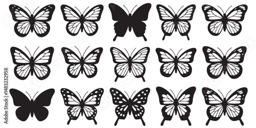 set of vector icon various butterfly silhouette