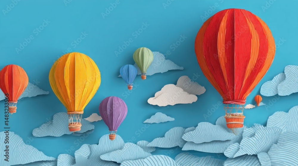 Obraz premium Colorful hot air balloons floating in a sky filled with fluffy clouds