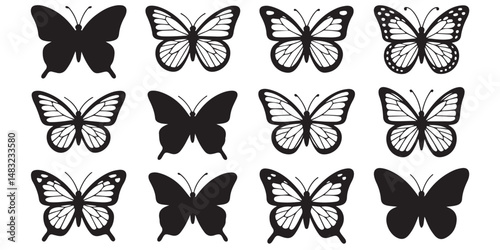 set of vector icon various butterfly silhouette