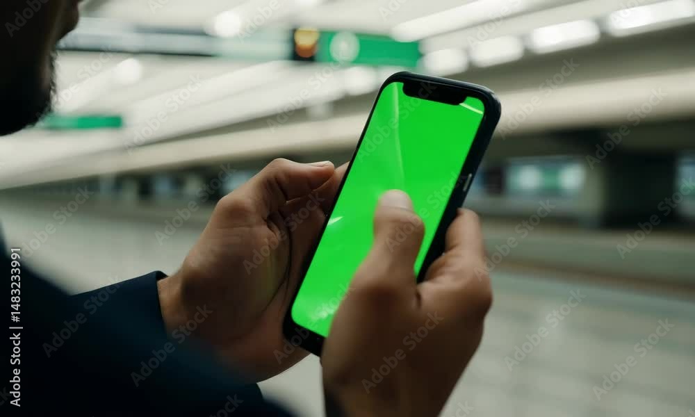 Smartphone Interaction: A person is engrossed in interacting with a phone displaying a vibrant green screen, engaging with its interface Smartphone Interaction: A person is engrossed in interacting with a phone displaying a vibrant green screen, engaging with its interface