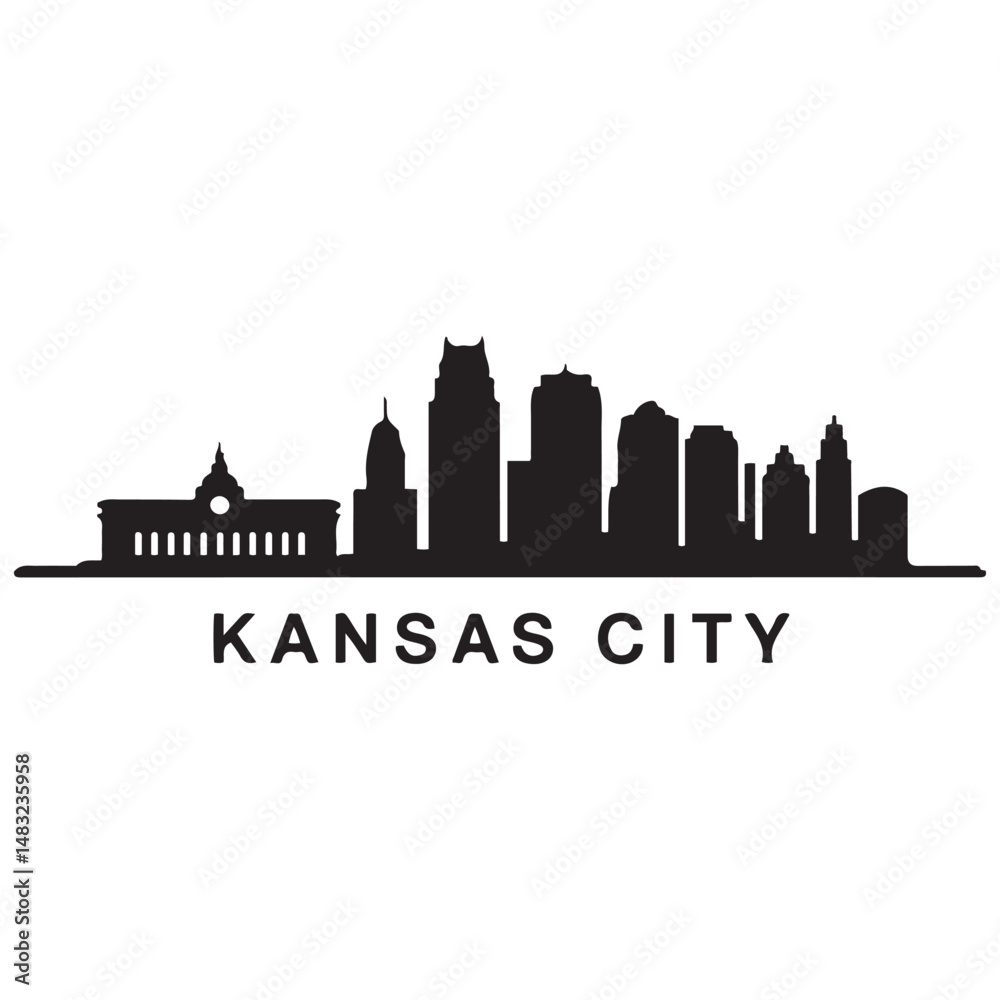 Naklejka premium Kansas City skyline silhouette. Black Kansas City city design Vector black silhouette. with white background