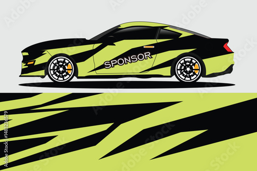 Sporty green car with dynamic design on gray background