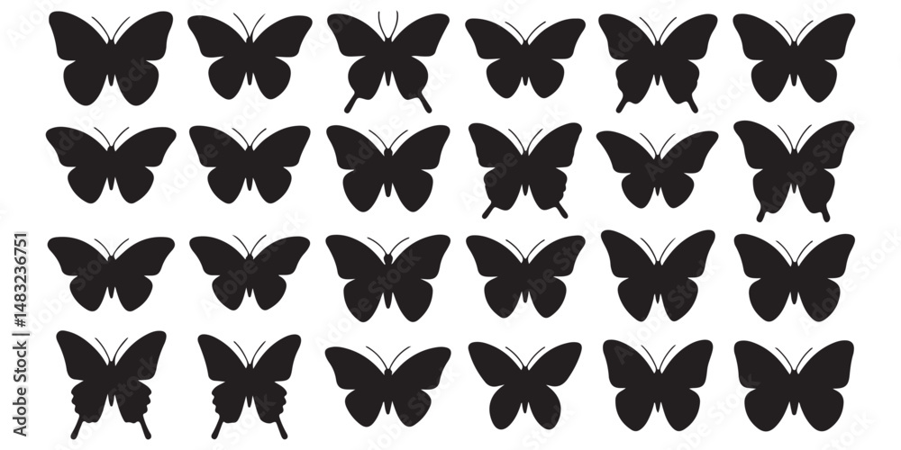 Naklejka premium set of vector icon various butterfly silhouette