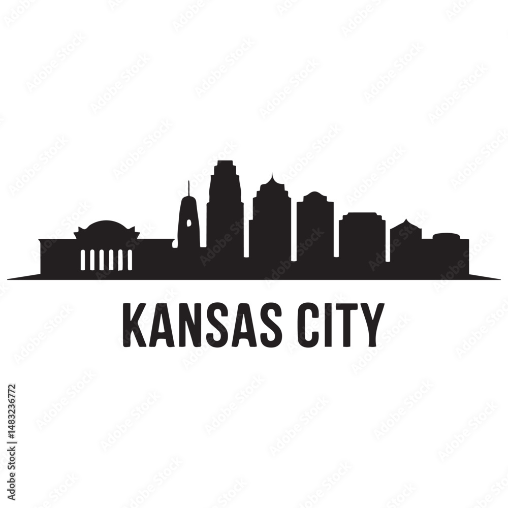 Naklejka premium Kansas City skyline silhouette. Black Kansas City city design Vector black silhouette. with white background