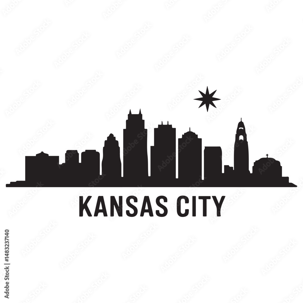 Naklejka premium Kansas City skyline silhouette. Black Kansas City city design Vector black silhouette. with white background