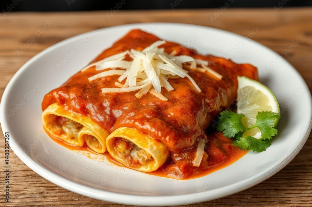 Delicious Red Mole Enchilada Close-Up Delicious Red Mole Enchilada Close-Up