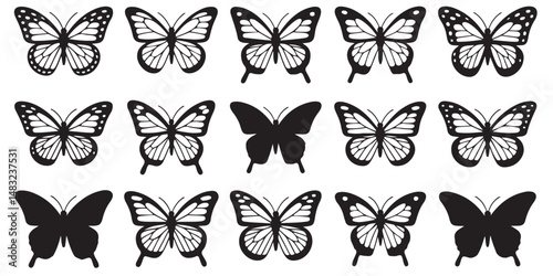 set of vector icon various butterfly silhouette