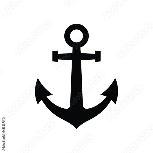 Black Anchor Icon Nautical Maritime, Seafaring Ship and Boat Symbol