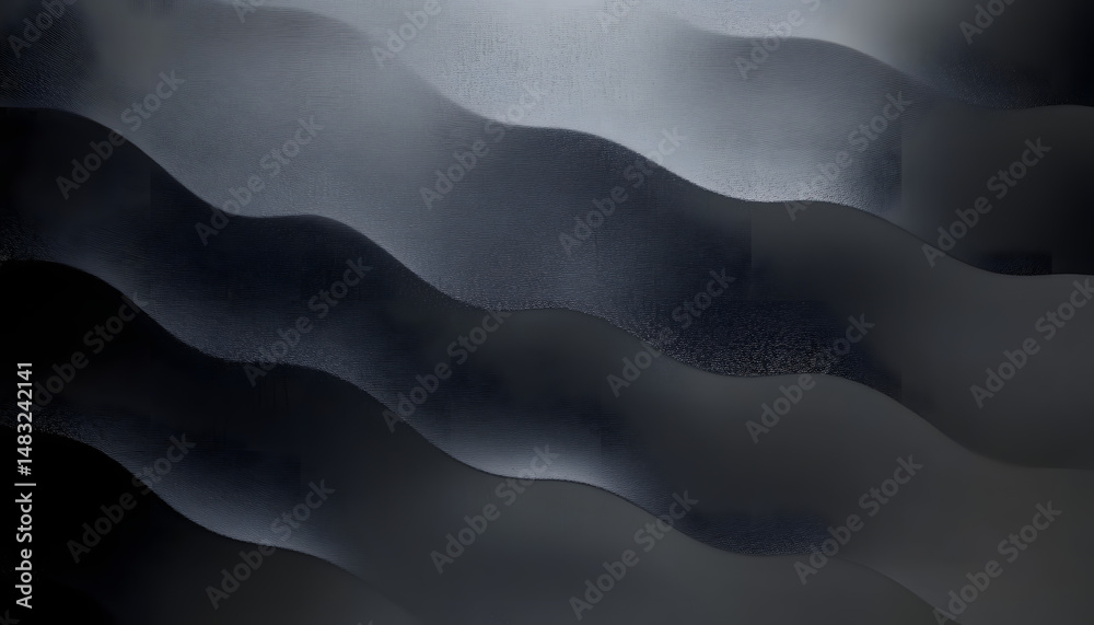 Obraz premium Dark Metallic Wall Textured Surface with Fine, Subtle Wave Patterns and Gradient Highlights. Perfect for Industrial Design, Technology Themed Backdrops, Digital Artwork, and Modern Website Layouts