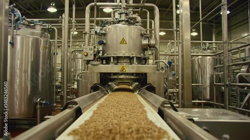 Wallpaper Mural Conveyor Belt Transporting Granular Material in Food Processing Facility with Stainless Steel Equipment Torontodigital.ca