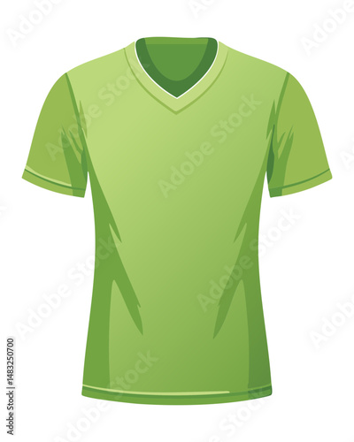 V-neck green shirt with short sleeves - vector illustration