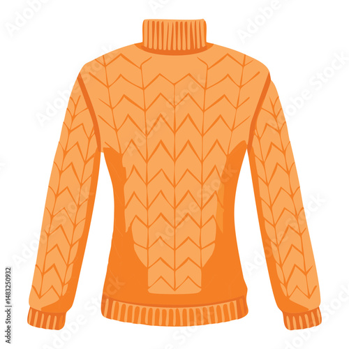 Orange knit sweater long sleeves - vector illustration