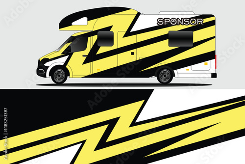 Vibrant camper van design with striking yellow patterns
