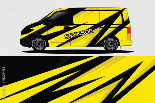 Yellow Van with Dynamic Stripes in Urban Setting