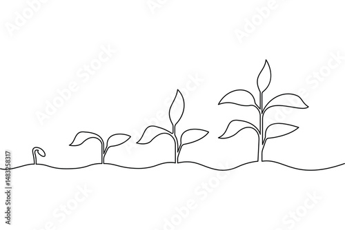 
One line plant growth icon linear style illustration and minimalist vector
