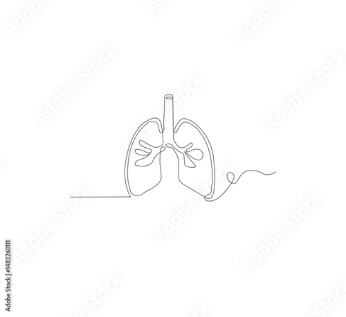 Continuous single line on the anatomy of the lungs. White background Minimalist vector illustration.