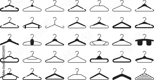 Comprehensive Set of Stylish Clothes Hanger Silhouettes Ideal for Boutique and Wardrobe Design