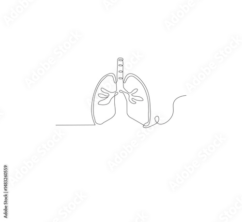 Continuous single line on the anatomy of the lungs. White background Minimalist vector illustration.