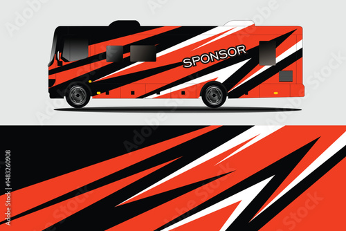 Vibrant RV Design with Bold Stripes and Sponsor Logo