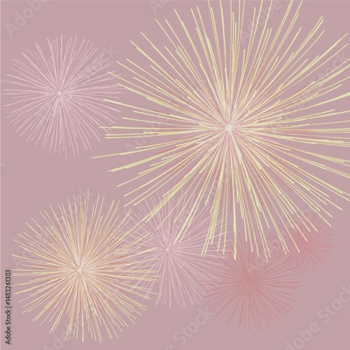 starburst or firework-like shapes in light yellow and white against a pale pink background.