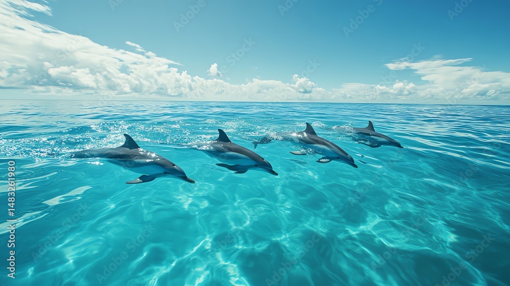 Naklejka premium Oceanic Dolphins Swimming in Turquoise Waters