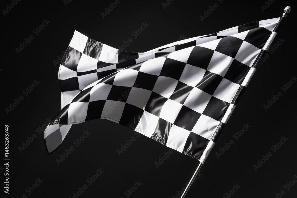 Obraz premium One racing checkered flag on black background