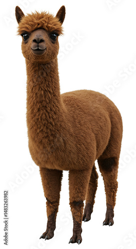 Fuzzy brown alpaca posing sweetly