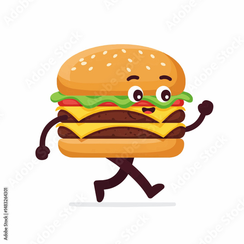 An energetic, smiling hamburger running