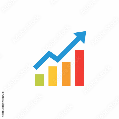 Illustrative image of a rising business chart with a blue upward arrow representing growth