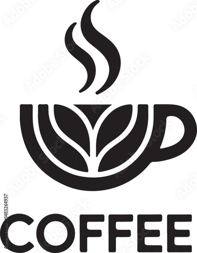 A minimalist and modern logo design for a coffee company, featuring a stylized black coffee cup icon vector on white background