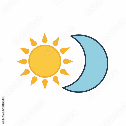 A sun and moon symbol, representing the cycle of day and night. The sun is yellow and the moon is blue, illustrating the contrast between light and dark.  
