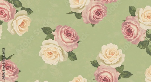 Pastel Rose Floral Pattern, Seamless Design, Vintage Texture
