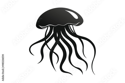 jellyfish silhouette line art vector illustration with a white background