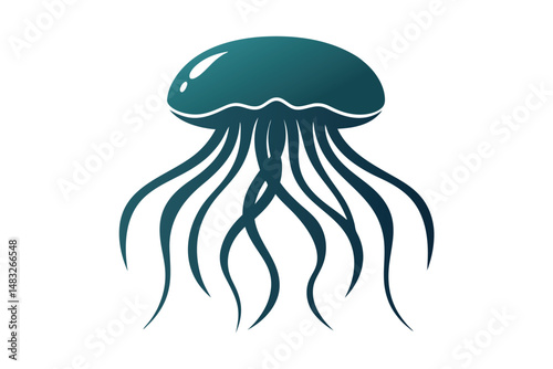 jellyfish silhouette line art vector illustration with a white background