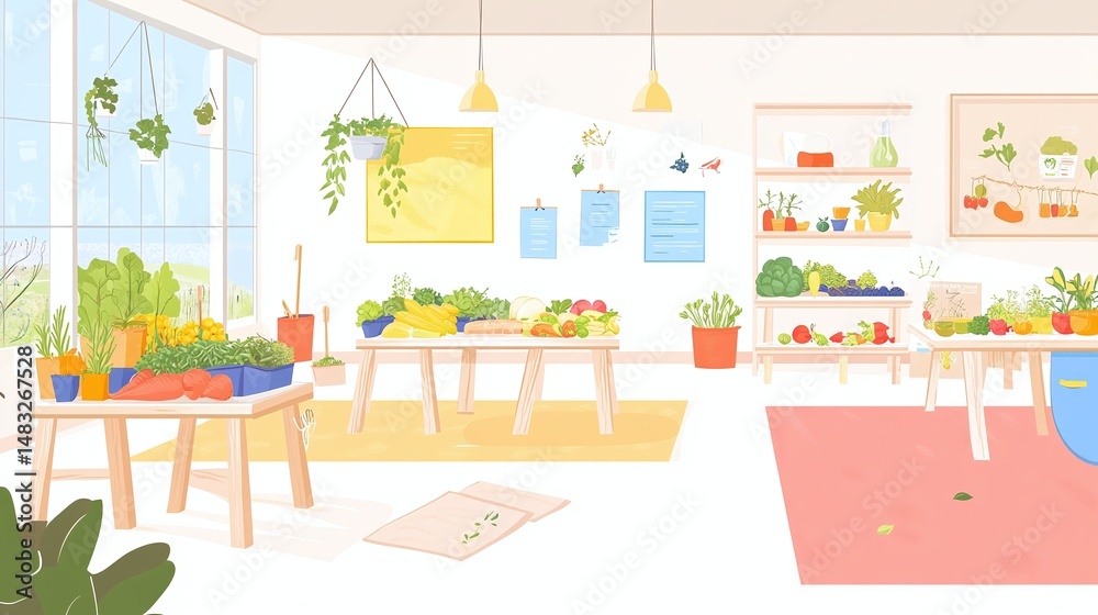 Obraz premium Colorful interior of a vibrant produce market.