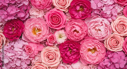 Pink Rose and Hydrangea Floral Background