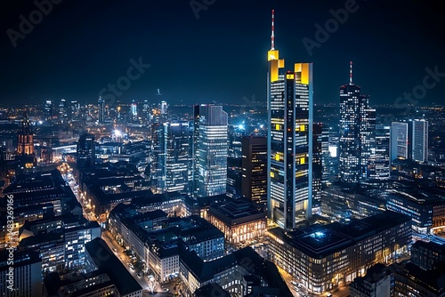 Wallpaper Mural Frankfurt Germany Skyline at Night, Illuminated Modern Architecture Cityscape view Torontodigital.ca